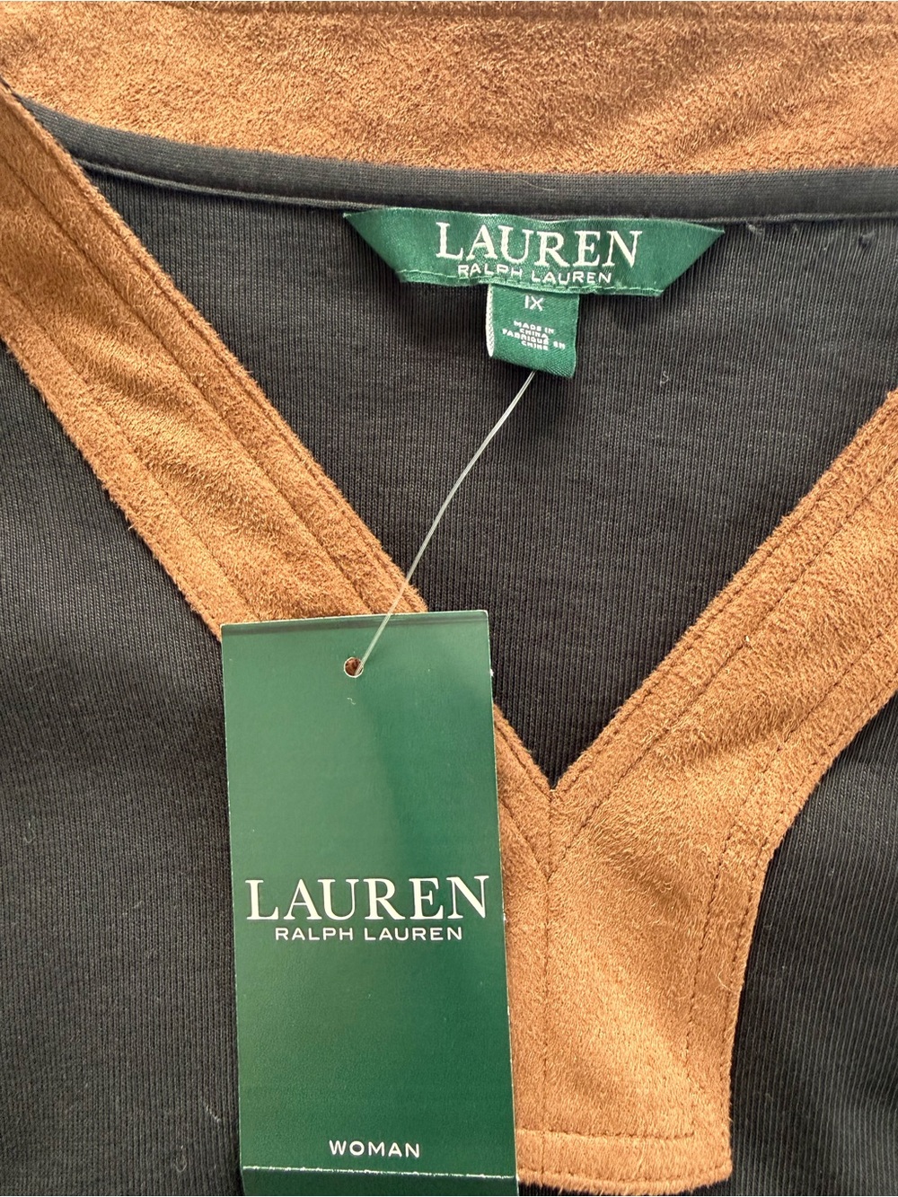 Lauren Ralph Lauren Black Tunic with Brown Suede Trim - Picture 5 of 10